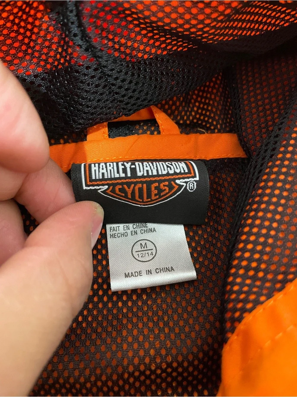 Harley-Davidson Jacket Orange Black Hooded Logo Flame Windbreaker Zip